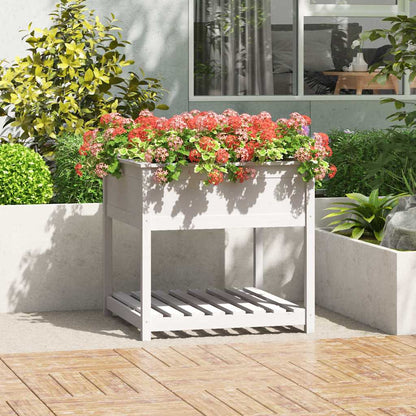vidaXL Jardinière avec étagère Blanc 82,5x82,5x81 cm Bois de pin massif