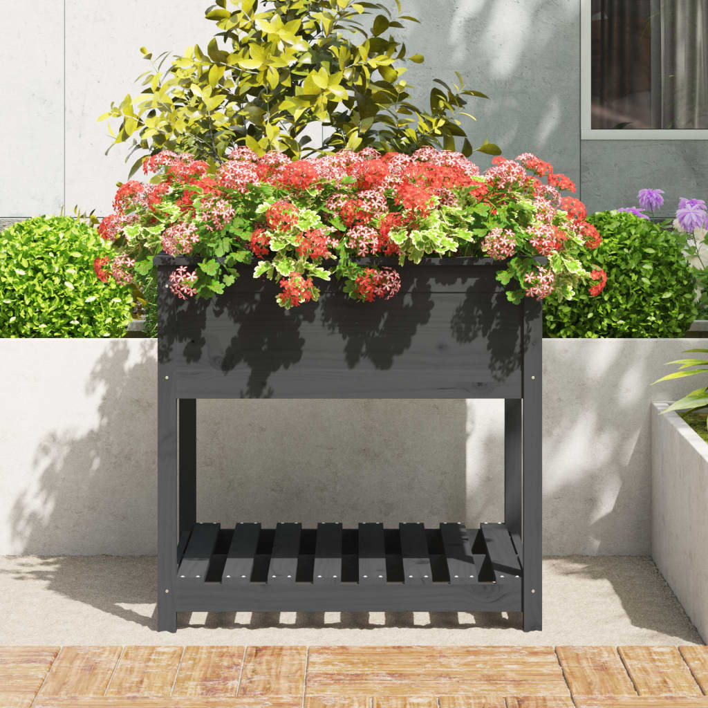 vidaXL Jardinière avec étagère Gris 82,5x82,5x81 cm Pin massif