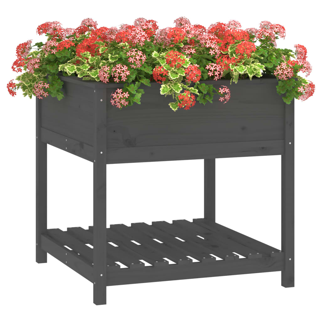 vidaXL Jardinière avec étagère Gris 82,5x82,5x81 cm Pin massif