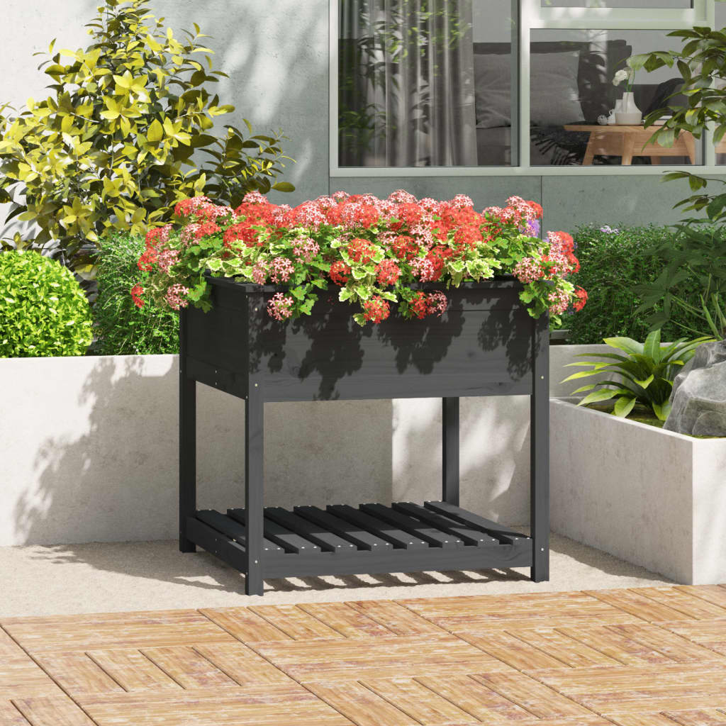 vidaXL Jardinière avec étagère Gris 82,5x82,5x81 cm Pin massif
