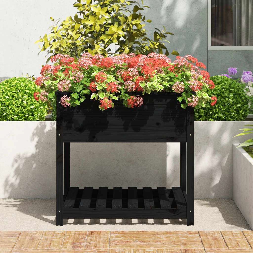 vidaXL Jardinière avec étagère Noir 82,5x82,5x81cm Bois de pin massif
