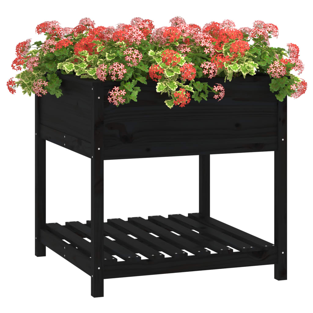 vidaXL Jardinière avec étagère Noir 82,5x82,5x81cm Bois de pin massif