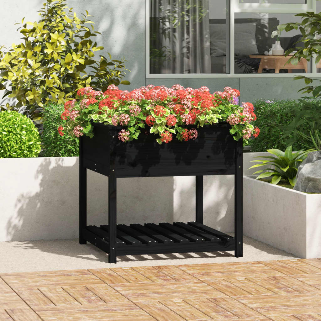 vidaXL Jardinière avec étagère Noir 82,5x82,5x81cm Bois de pin massif