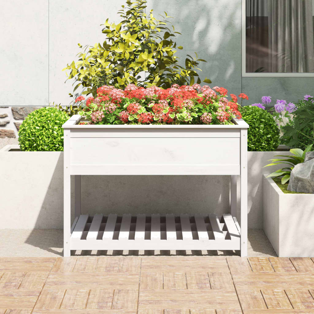 vidaXL Jardinière avec étagère Blanc 111,5x111,5x81 cm Bois de pin massif