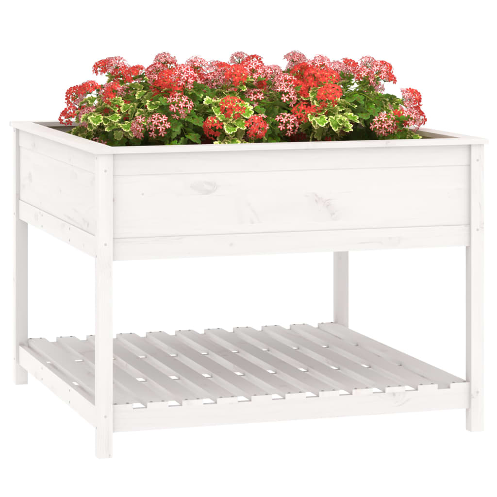 vidaXL Jardinière avec étagère Blanc 111,5x111,5x81 cm Bois de pin massif