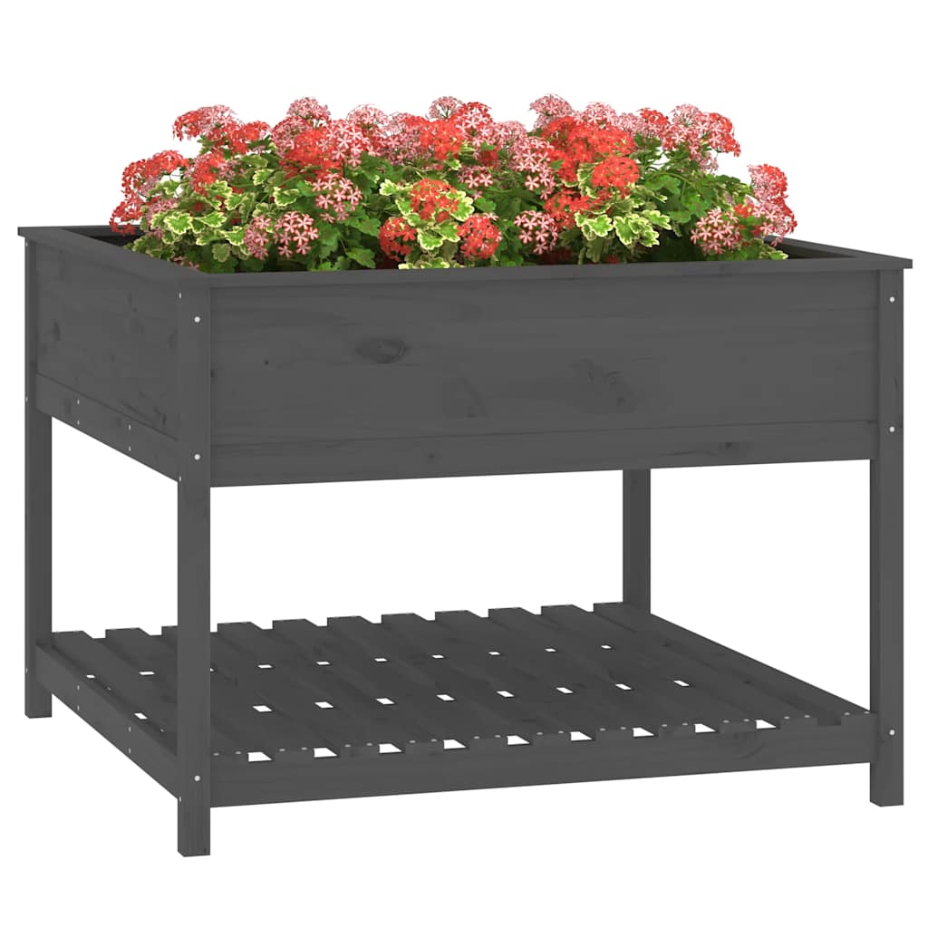 vidaXL Jardinière avec étagère Gris 111,5x111,5x81 cm Bois de pin massif