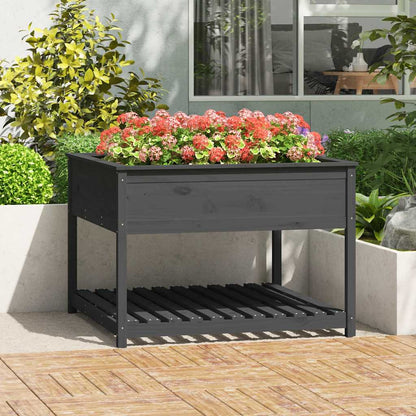 vidaXL Jardinière avec étagère Gris 111,5x111,5x81 cm Bois de pin massif