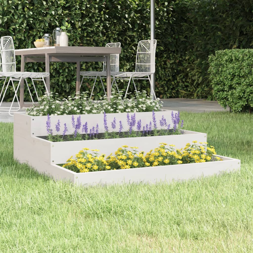 vidaXL Jardinière Blanc 78x78x27 cm Bois de pin Massif