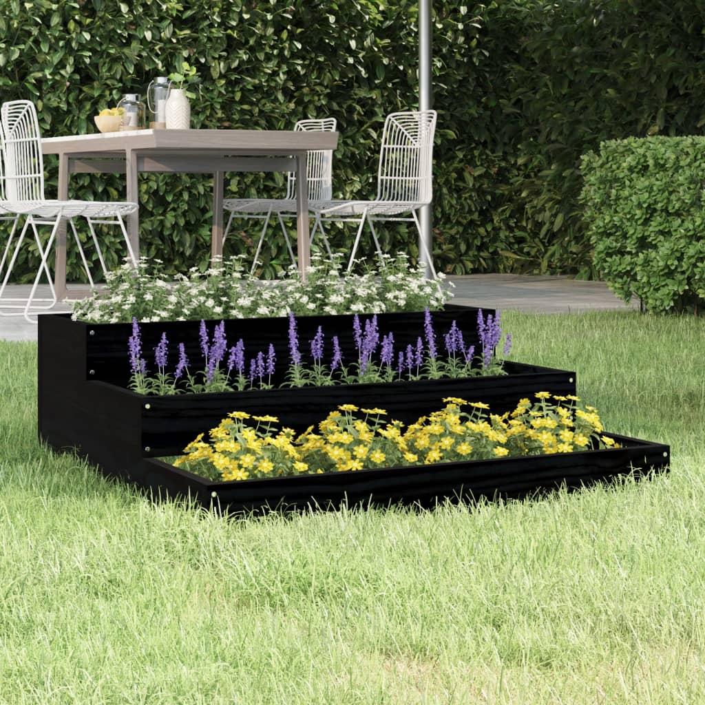 vidaXL Jardinière noire 78x78x27 cm en pin massif