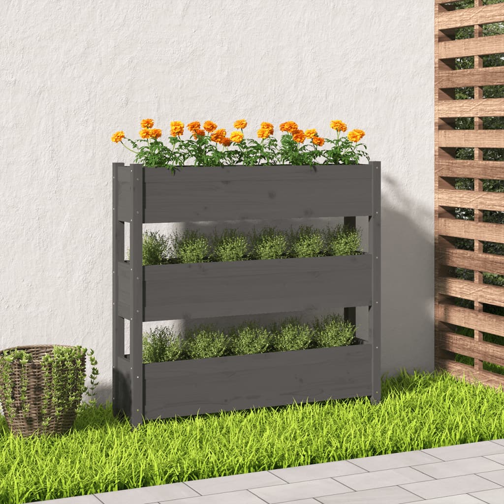 vidaXL Jardinière grise 112x25x104,5 cm en pin massif