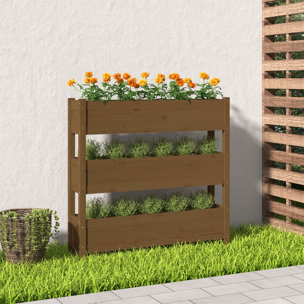 vidaXL Jardinière Bois de pin massif Marron miel 112x25x104,5 cm