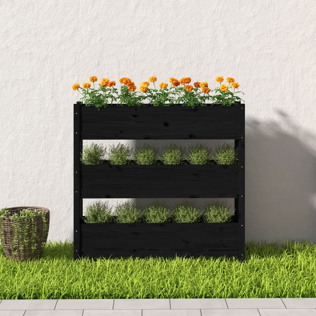 vidaXL Jardinière noire 112x25x104,5 cm Bois de pin massif