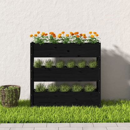 vidaXL Jardinière noire 112x25x104,5 cm Bois de pin massif