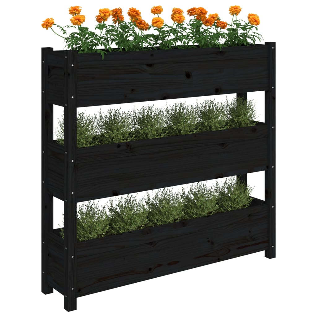 vidaXL Jardinière noire 112x25x104,5 cm Bois de pin massif
