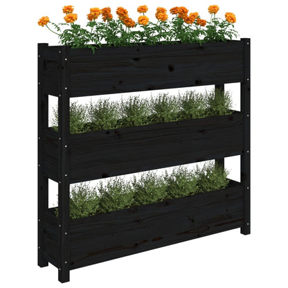vidaXL Jardinière noire 112x25x104,5 cm Bois de pin massif