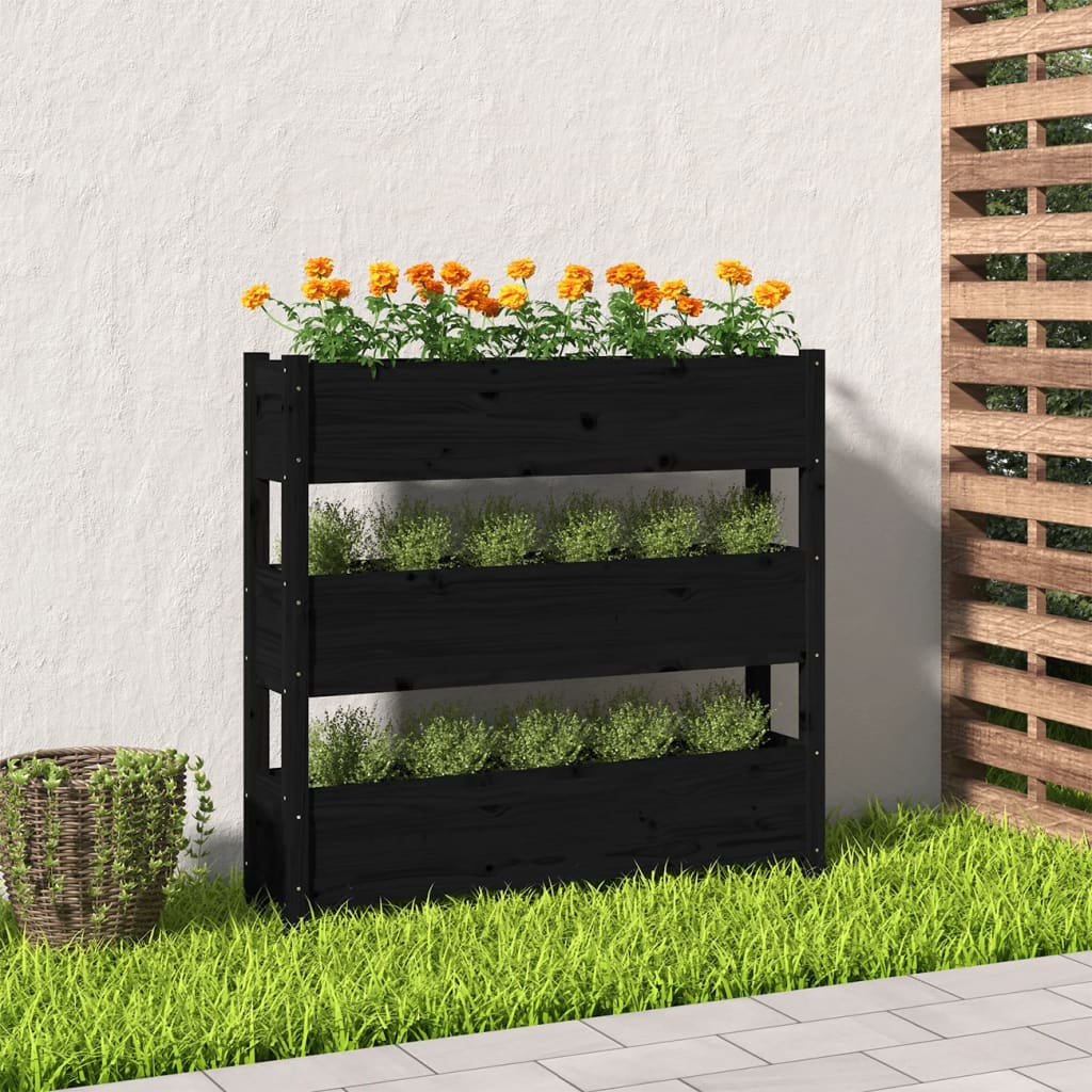 vidaXL Jardinière noire 112x25x104,5 cm Bois de pin massif