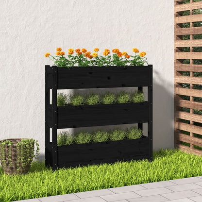vidaXL Jardinière noire 112x25x104,5 cm Bois de pin massif
