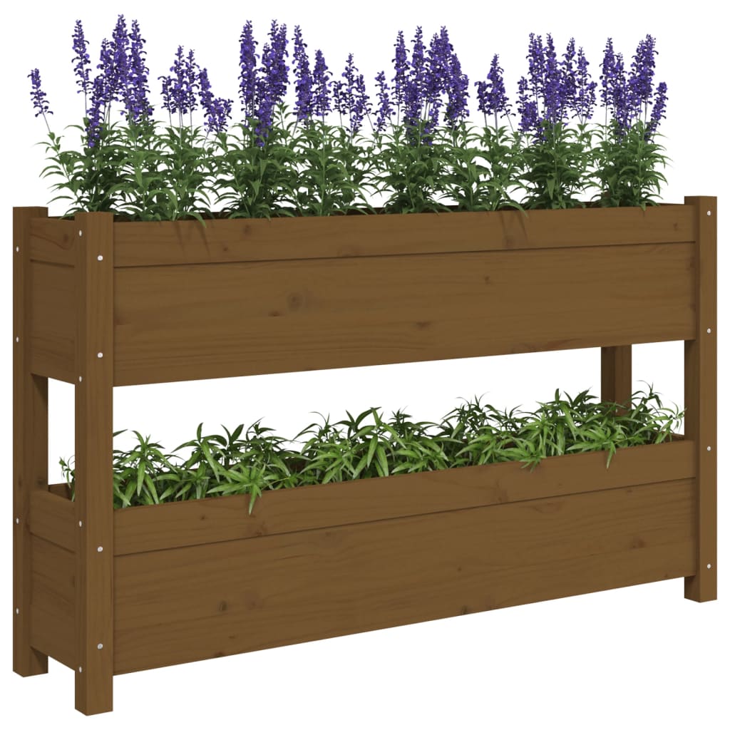 vidaXL Jardinière Bois de pin massif Marron miel 112x25x66 cm
