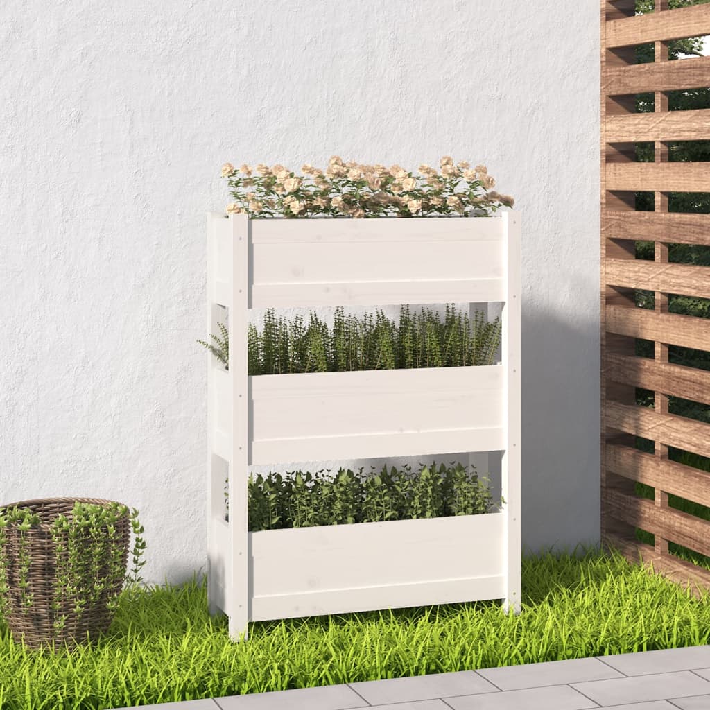 vidaXL Jardinière Blanc 77x25x104,5 cm Bois de pin massif