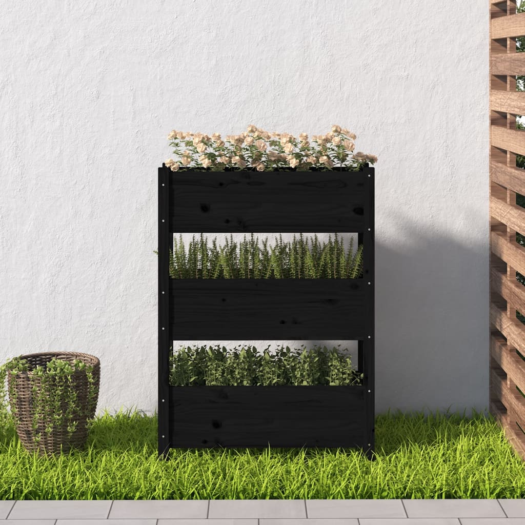 vidaXL Jardinière noire 77x25x104,5 cm Bois de pin massif