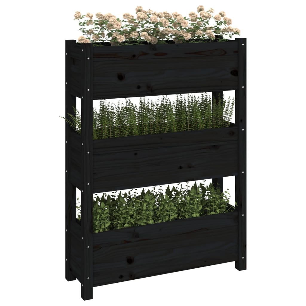 vidaXL Jardinière noire 77x25x104,5 cm Bois de pin massif