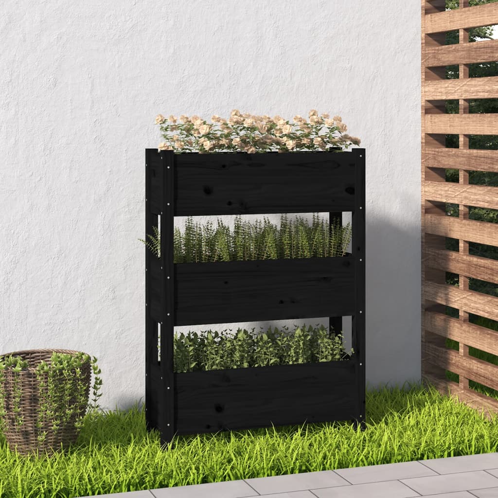 vidaXL Jardinière noire 77x25x104,5 cm Bois de pin massif