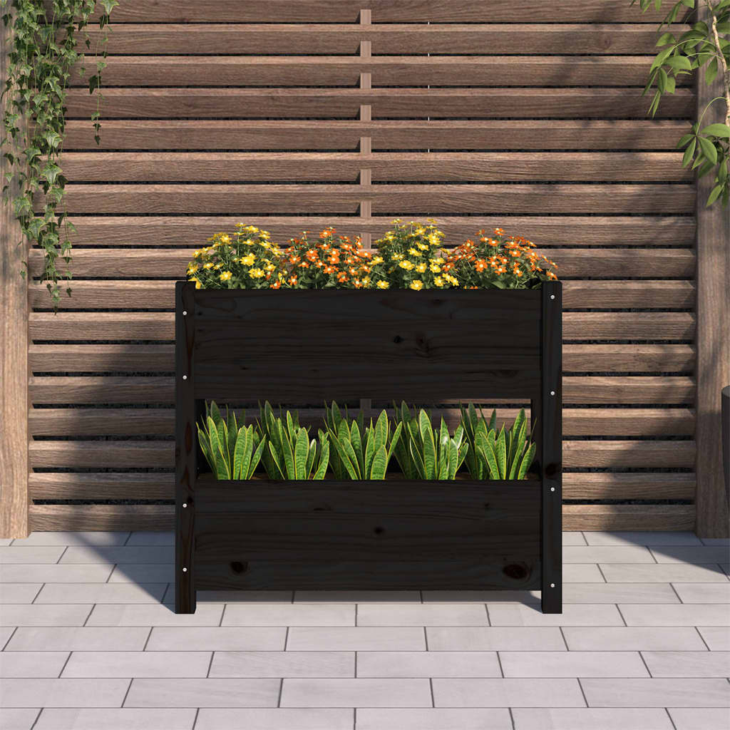 vidaXL Jardinière noire 77x25x66 cm Bois de pin massif