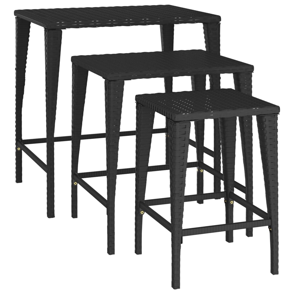 vidaXL Tables gigognes 3 pcs Noir Résine tressée