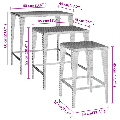 vidaXL Tables gigognes 3 pcs Noir Résine tressée