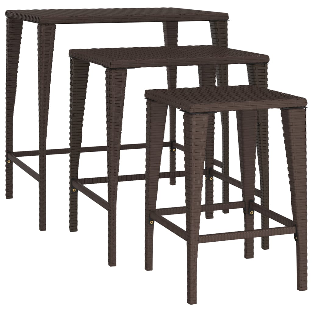vidaXL Satztische 3 Stk. Braun Poly Rattan