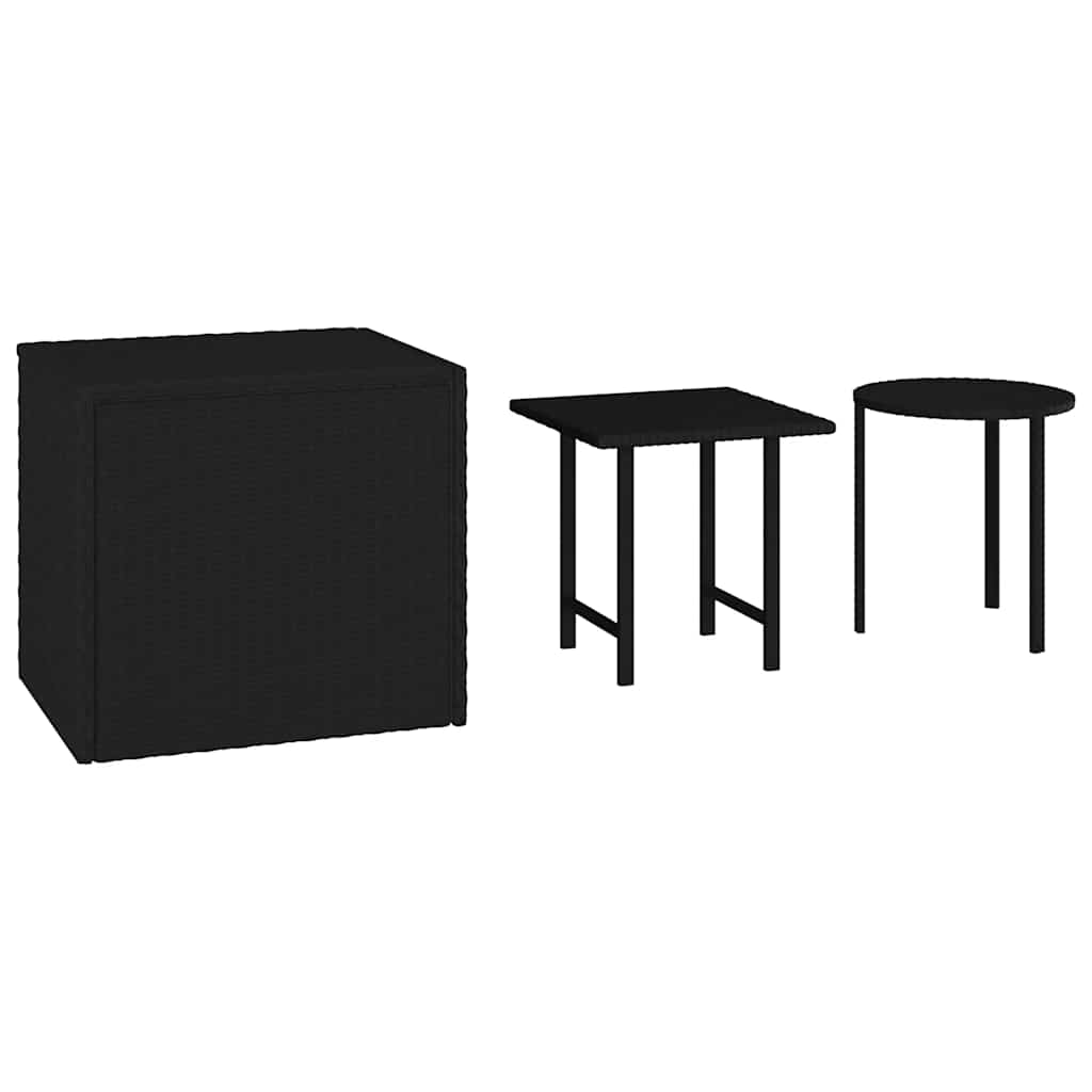vidaXL Tables d'appoint 3 pcs Noir Résine tressée