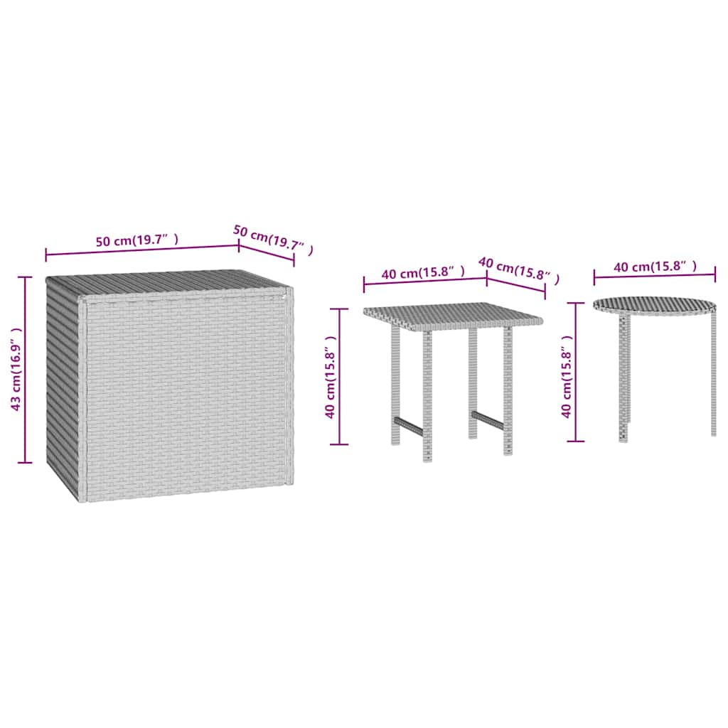 vidaXL Tables d'appoint 3 pcs Noir Résine tressée