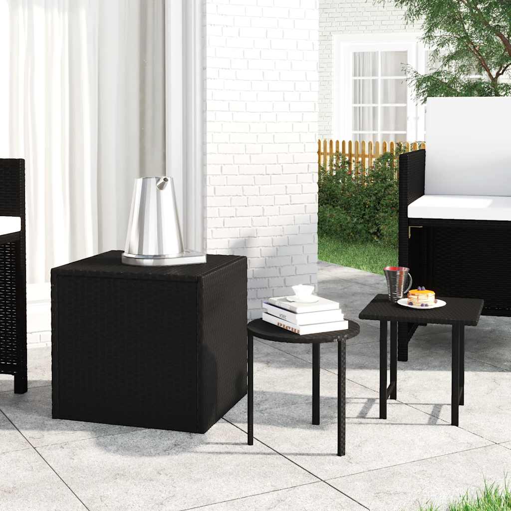 vidaXL Tables d'appoint 3 pcs Noir Résine tressée