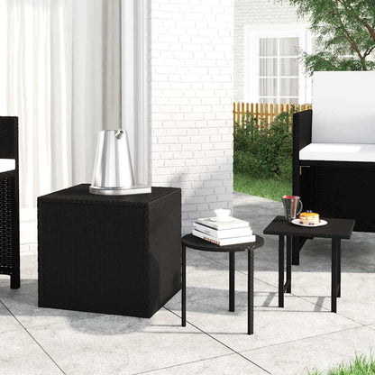vidaXL Tables d'appoint 3 pcs Noir Résine tressée