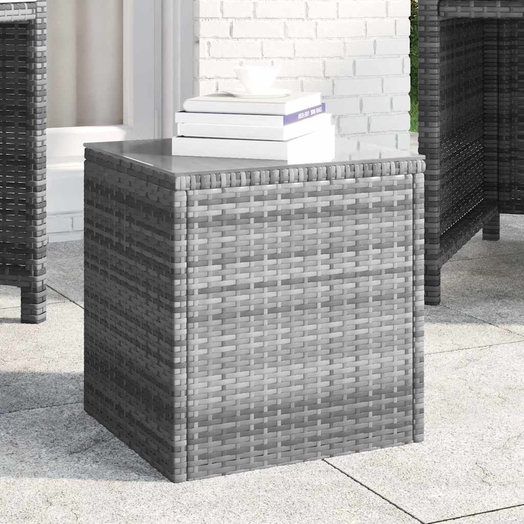 vidaXL Table d'appoint gris 40x37x40,5 cm en poly rotin et verre trempé