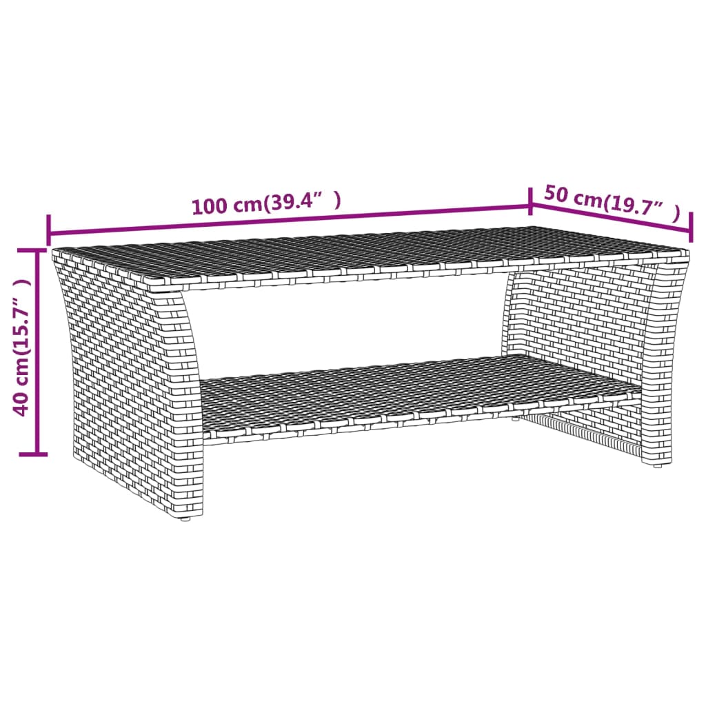 vidaXL Couchtisch Grau 100x50x40 cm Poly Rattan