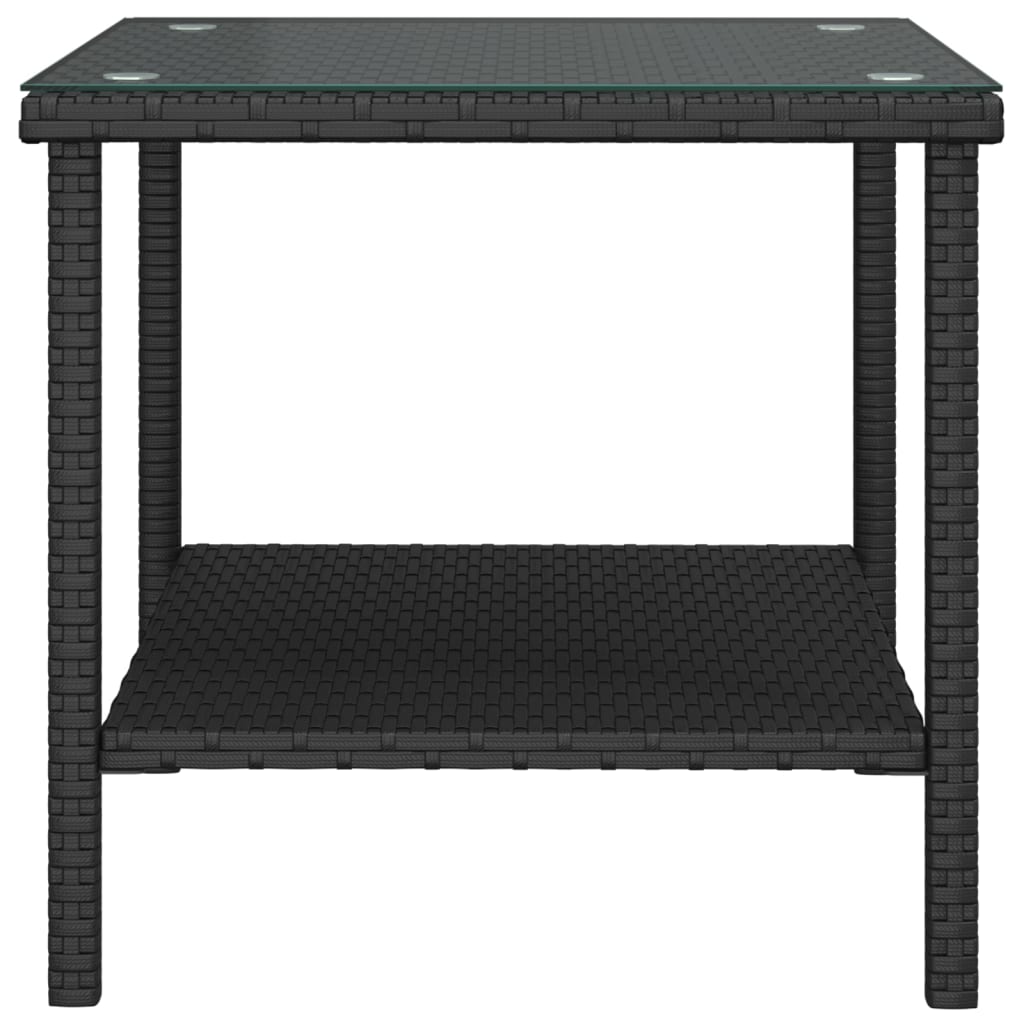 vidaXL Table d'appoint noir 45x45x45 cm en résine tressée et verre trempé