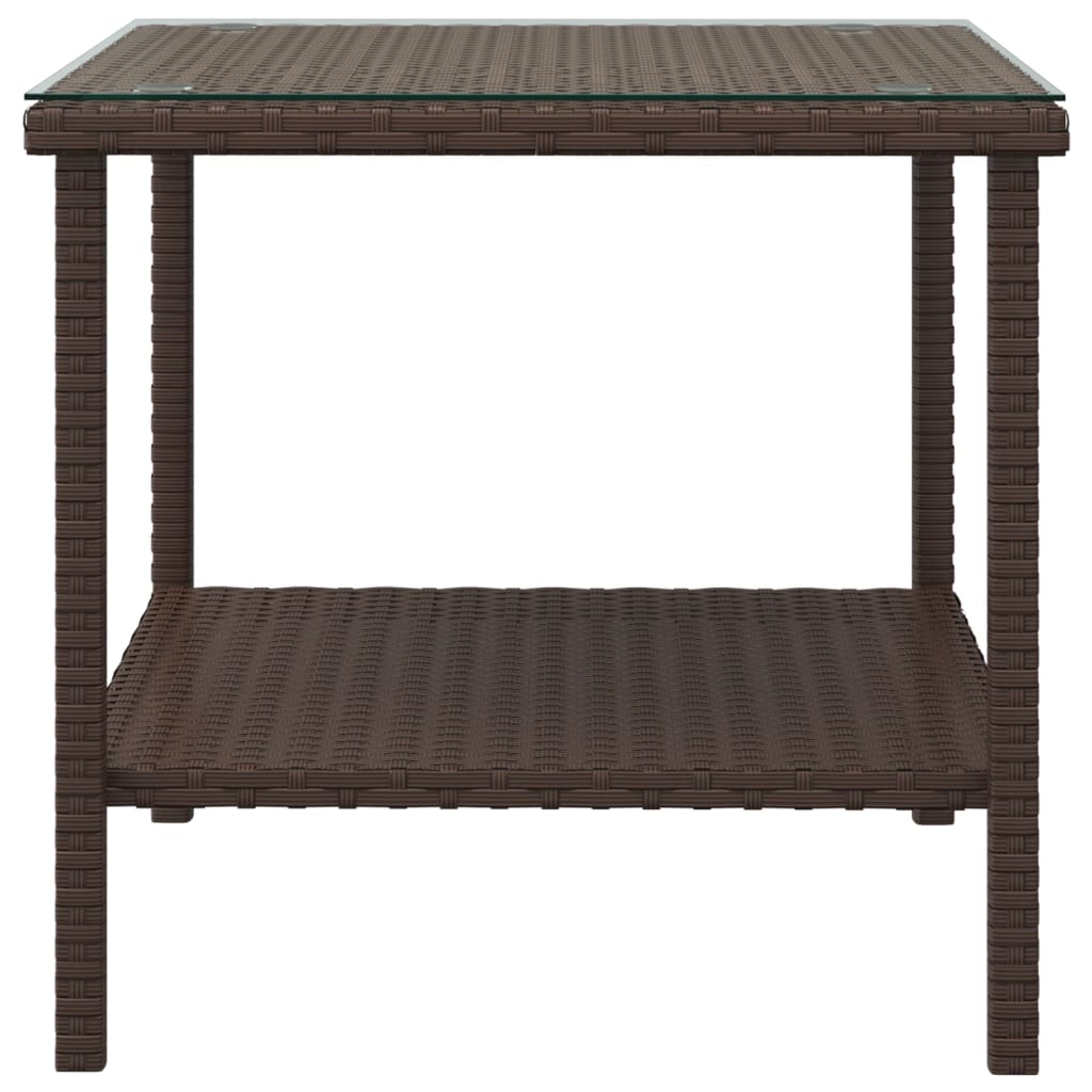 vidaXL Table d'appoint marron 45x45x45 cm Résine tressée et verre trempé