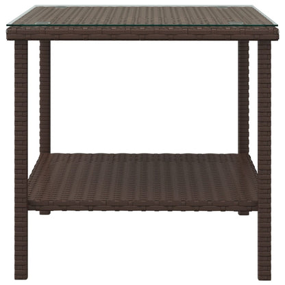 vidaXL Table d'appoint marron 45x45x45 cm Résine tressée et verre trempé
