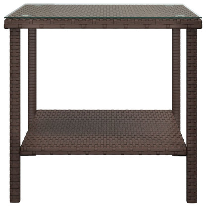 vidaXL Table d'appoint marron 45x45x45 cm Résine tressée et verre trempé