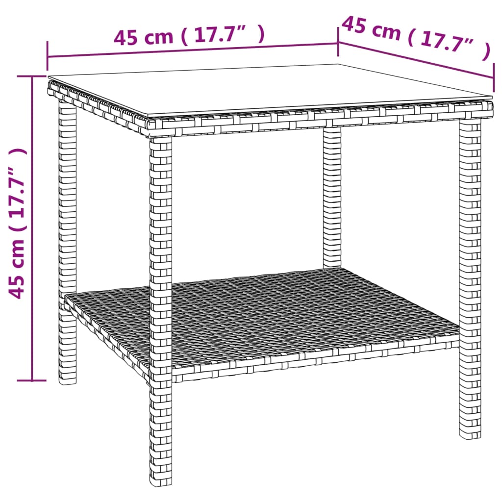 vidaXL Table d'appoint marron 45x45x45 cm Résine tressée et verre trempé