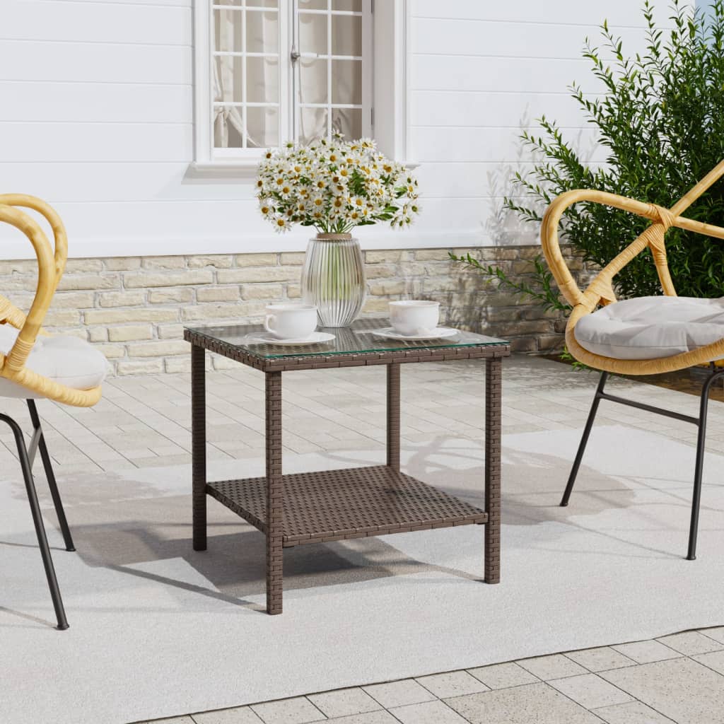 vidaXL Table d'appoint marron 45x45x45 cm Résine tressée et verre trempé