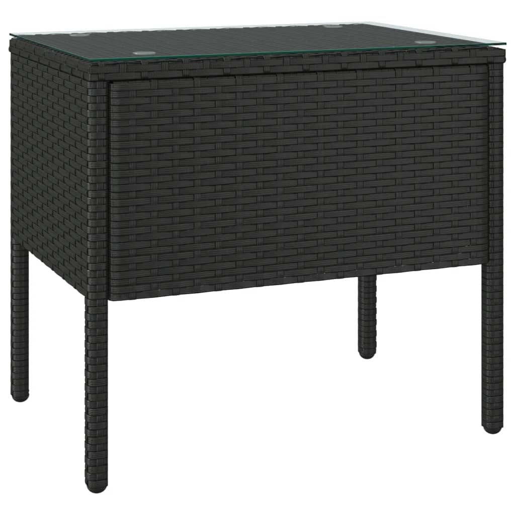 vidaXL Table d'appoint noir 53x37x48 cm en résine tressée et verre trempé
