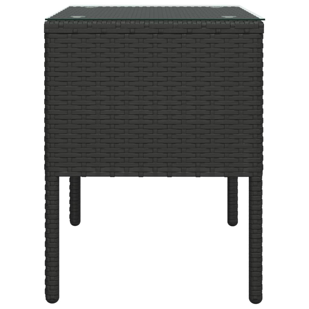 vidaXL Table d'appoint noir 53x37x48 cm en résine tressée et verre trempé