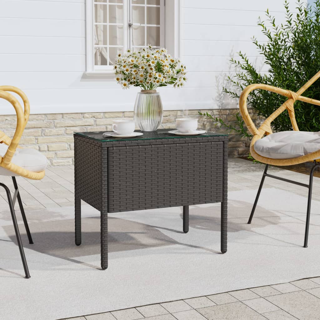vidaXL Table d'appoint noir 53x37x48 cm en résine tressée et verre trempé