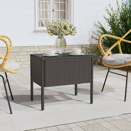 vidaXL Table d'appoint noir 53x37x48 cm en résine tressée et verre trempé
