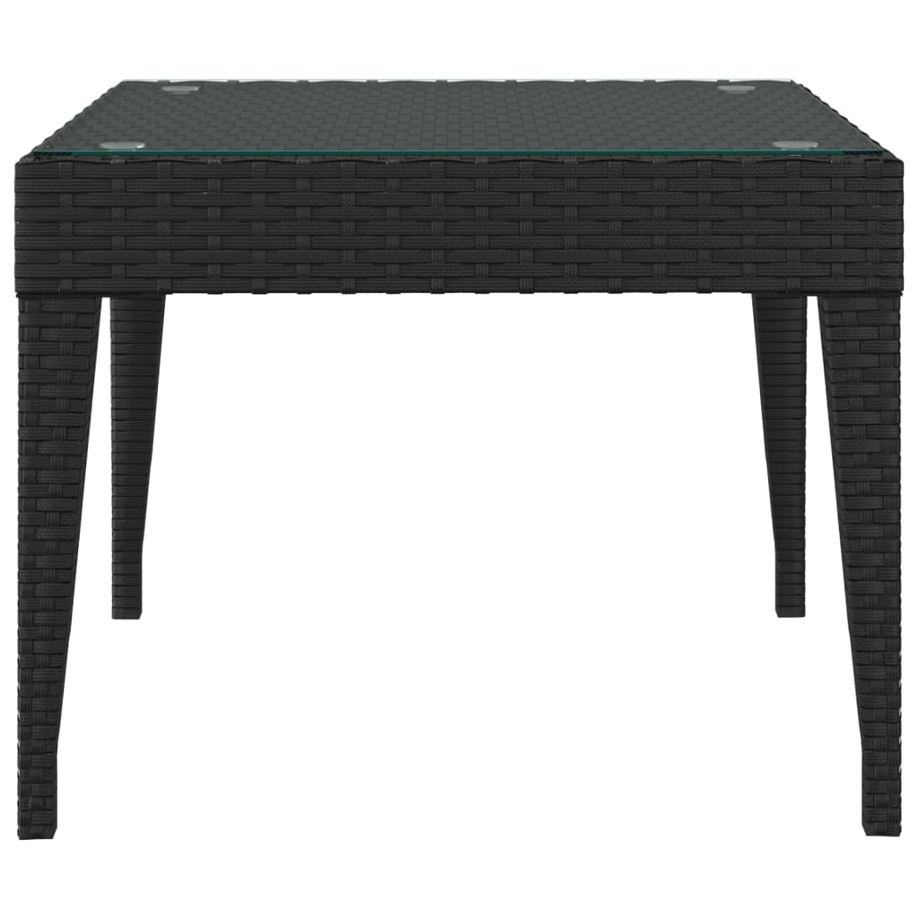 vidaXL Table d'appoint noir 50x50x38 cm résine tressée et verre trempé