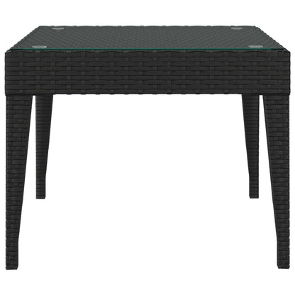 vidaXL Table d'appoint noir 50x50x38 cm résine tressée et verre trempé