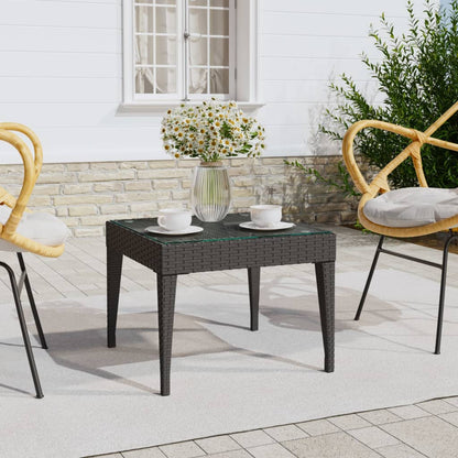 vidaXL Table d'appoint noir 50x50x38 cm résine tressée et verre trempé