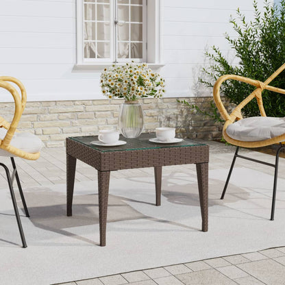vidaXL Table d'appoint marron 50x50x38 cm résine tressée et verre trempé